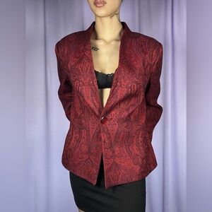 Covington Dark Red Paisley Womens Blazer Size L Burgundy Crimson Vampire Grunge